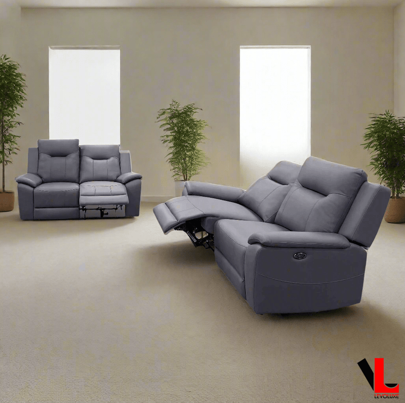 Levoluxe Sofa Set Avante 2 Piece Power Reclining Sofa and Loveseat in Jaxxon Steel