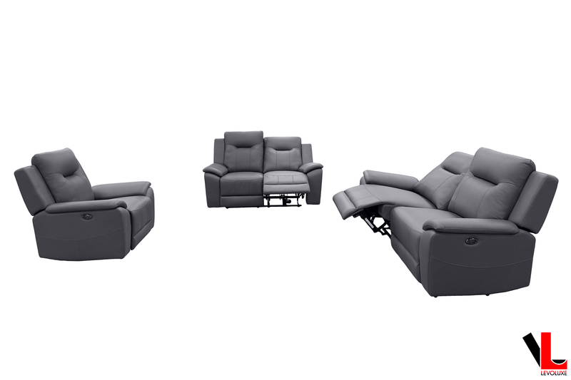 Levoluxe Sofa Set Avante 3 Piece Power Reclining Sofa, Loveseat and Chair in Jaxxon Steel