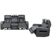 Levoluxe Sofa Set Black Colton 2 Piece Power Reclining Sofa and Loveseat Set with Power Headrest, Cupholders and Storage in Leather Match