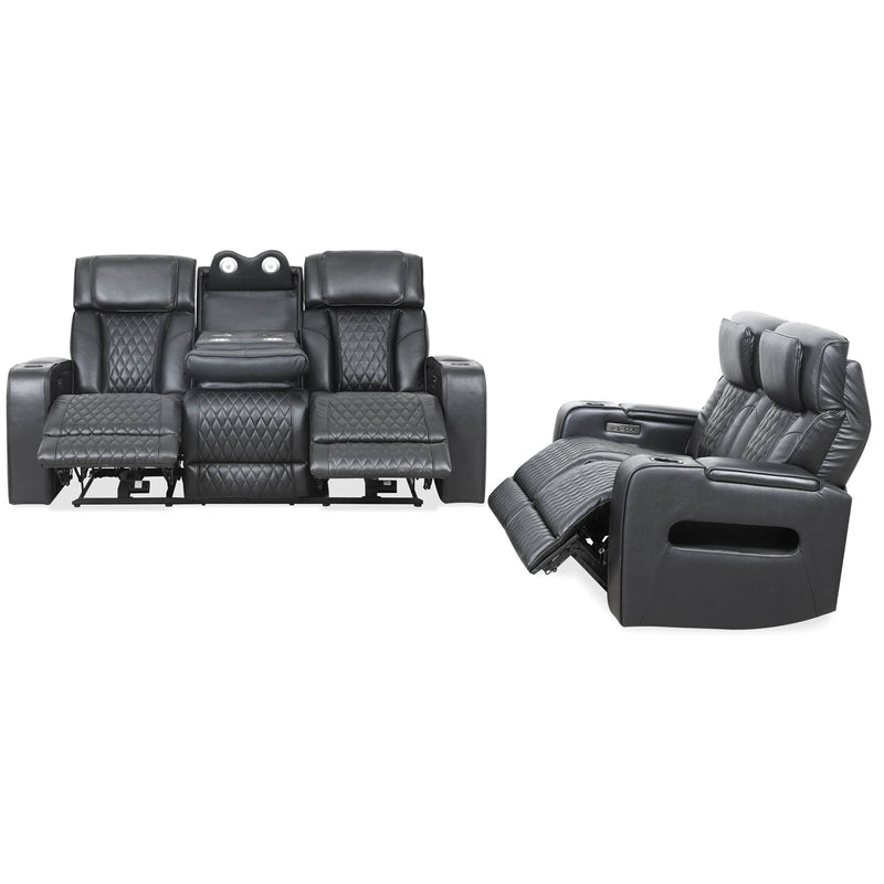 Levoluxe Sofa Set Black Colton 2 Piece Power Reclining Sofa and Loveseat Set with Power Headrest, Cupholders and Storage in Leather Match