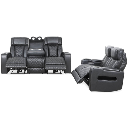 Levoluxe Sofa Set Black Colton 2 Piece Power Reclining Sofa and Loveseat Set with Power Headrest, Cupholders and Storage in Leather Match