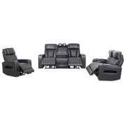 Levoluxe Sofa Set Black Colton 3 Piece Power Reclining Sofa, Loveseat and Chair Set with Power Headrest, Cupholders and Storage in Leather Match