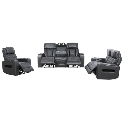 Levoluxe Sofa Set Black Colton 3 Piece Power Reclining Sofa, Loveseat and Chair Set with Power Headrest, Cupholders and Storage in Leather Match