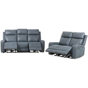 Levoluxe Sofa Set Blue Cavron 2 Piece Power Reclining Sofa and Loveseat Set with Power Headrests in Leather Match - Available in 2 Colours