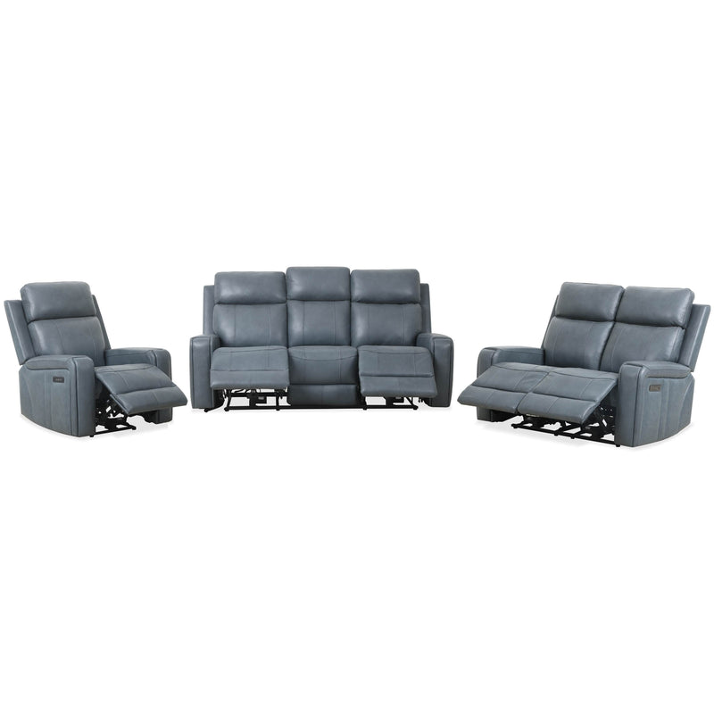 Levoluxe Sofa Set Blue Cavron 3 Piece Power Reclining Sofa,  Loveseat and Chair Set with Power Headrests in Leather Match - Available in 2 Colours