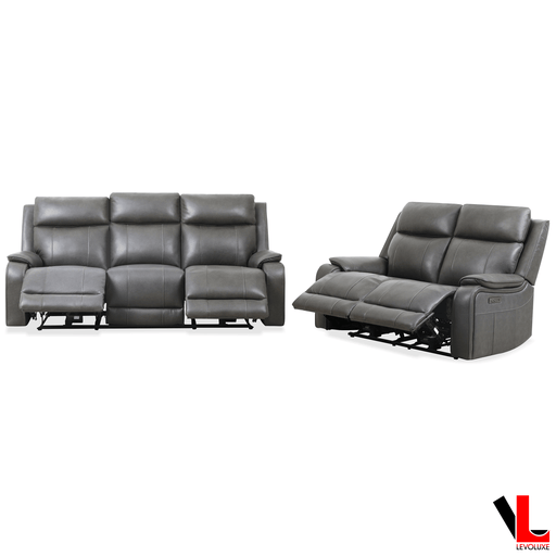 Levoluxe Sofa Set Brindle 2 Piece Power Reclining Sofa and Loveseat Set in Charcoal Leather Match