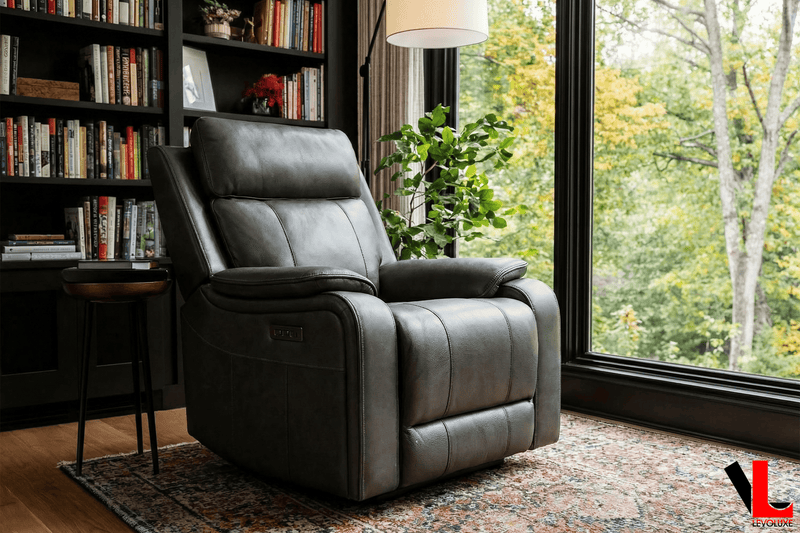 Levoluxe Sofa Set Brindle 3 Piece Power Reclining Sofa, Loveseat and Chair Set in Charcoal Leather Match