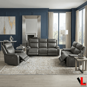 Levoluxe Sofa Set Brindle 3 Piece Power Reclining Sofa, Loveseat and Chair Set in Charcoal Leather Match