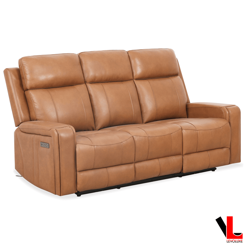 Levoluxe Sofa Set Cavron 2 Piece Power Reclining Sofa and Loveseat Set with Power Headrests in Cognac Leather Match