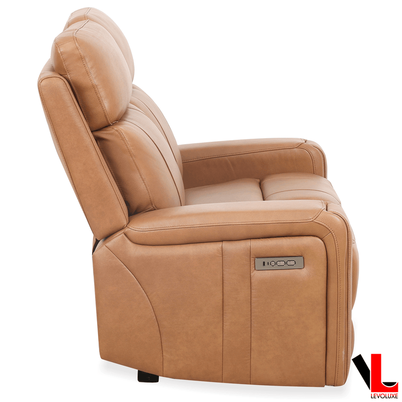 Levoluxe Sofa Set Cavron 2 Piece Power Reclining Sofa and Loveseat Set with Power Headrests in Cognac Leather Match