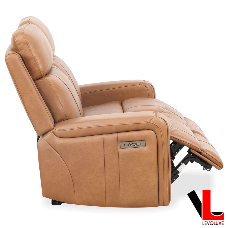 Levoluxe Sofa Set Cavron 2 Piece Power Reclining Sofa and Loveseat Set with Power Headrests in Cognac Leather Match