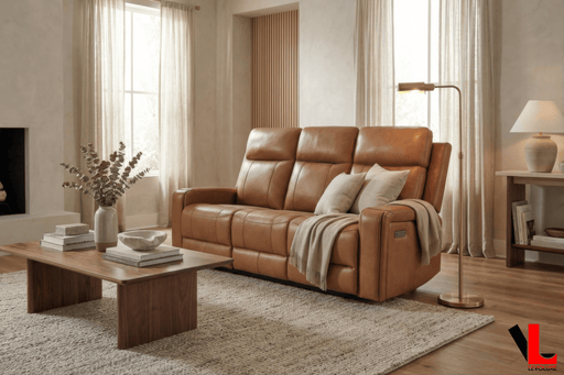 Levoluxe Sofa Set Cavron 2 Piece Power Reclining Sofa and Loveseat Set with Power Headrests in Cognac Leather Match