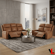 Levoluxe Sofa Set Cavron 2 Piece Power Reclining Sofa and Loveseat Set with Power Headrests in Cognac Leather Match