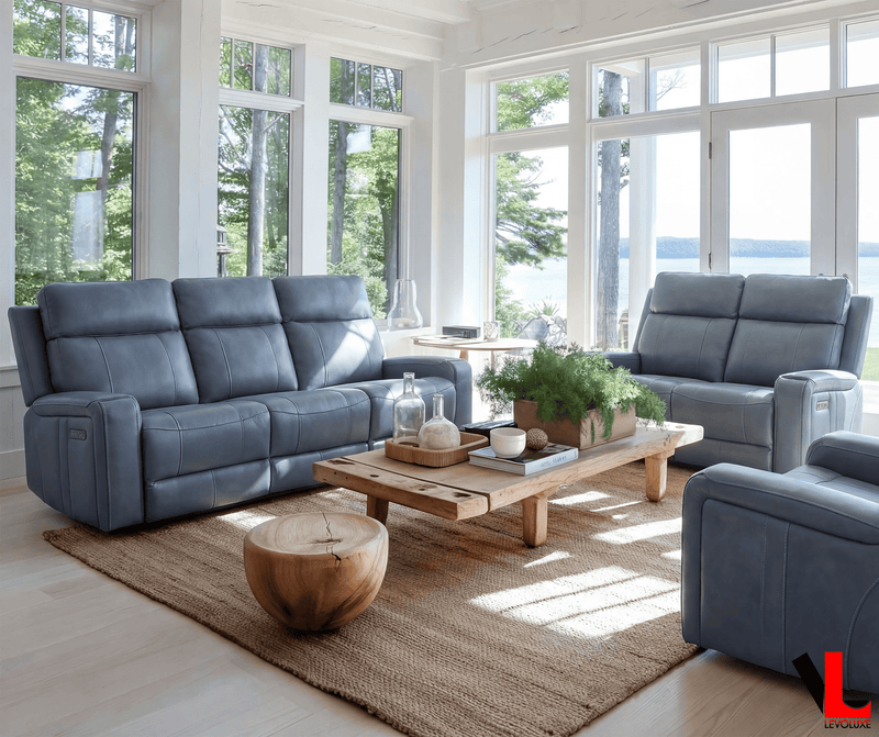 Levoluxe Sofa Set Cavron 2 Piece Power Reclining Sofa and Loveseat Set with Power Headrests in Leather Match - Available in 2 Colours