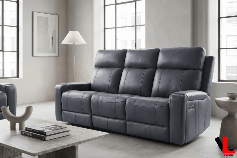 Levoluxe Sofa Set Cavron 2 Piece Power Reclining Sofa and Loveseat Set with Power Headrests in Leather Match - Available in 2 Colours
