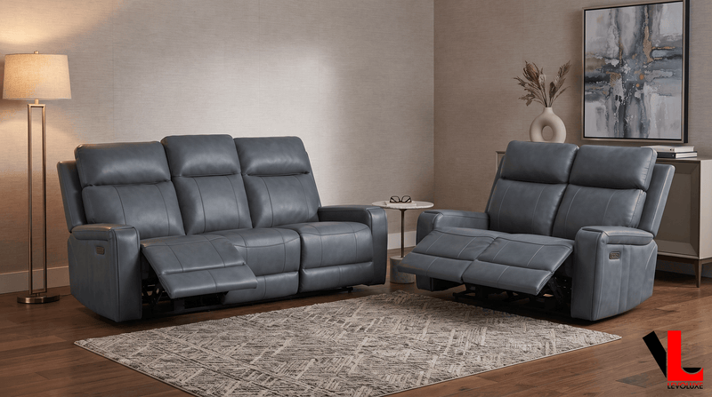 Levoluxe Sofa Set Cavron 2 Piece Power Reclining Sofa and Loveseat Set with Power Headrests in Leather Match - Available in 2 Colours