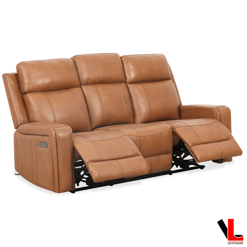 Levoluxe Sofa Set Cavron 3 Piece Power Reclining Sofa,  Loveseat and Chair Set with Power Headrests in Cognac Leather Match