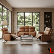 Levoluxe Sofa Set Cavron 3 Piece Power Reclining Sofa,  Loveseat and Chair Set with Power Headrests in Cognac Leather Match
