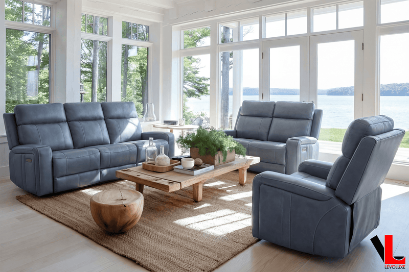 Levoluxe Sofa Set Cavron 3 Piece Power Reclining Sofa,  Loveseat and Chair Set with Power Headrests in Leather Match - Available in 2 Colours