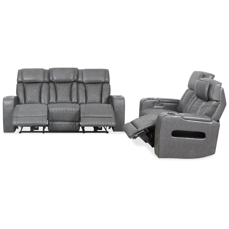 Levoluxe Sofa Set Charcoal Colton 2 Piece Power Reclining Sofa and Loveseat Set with Power Headrest, Cupholders and Storage in Leather Match