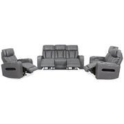 Levoluxe Sofa Set Charcoal Colton 3 Piece Power Reclining Sofa, Loveseat and Chair Set with Power Headrest, Cupholders and Storage in Leather Match