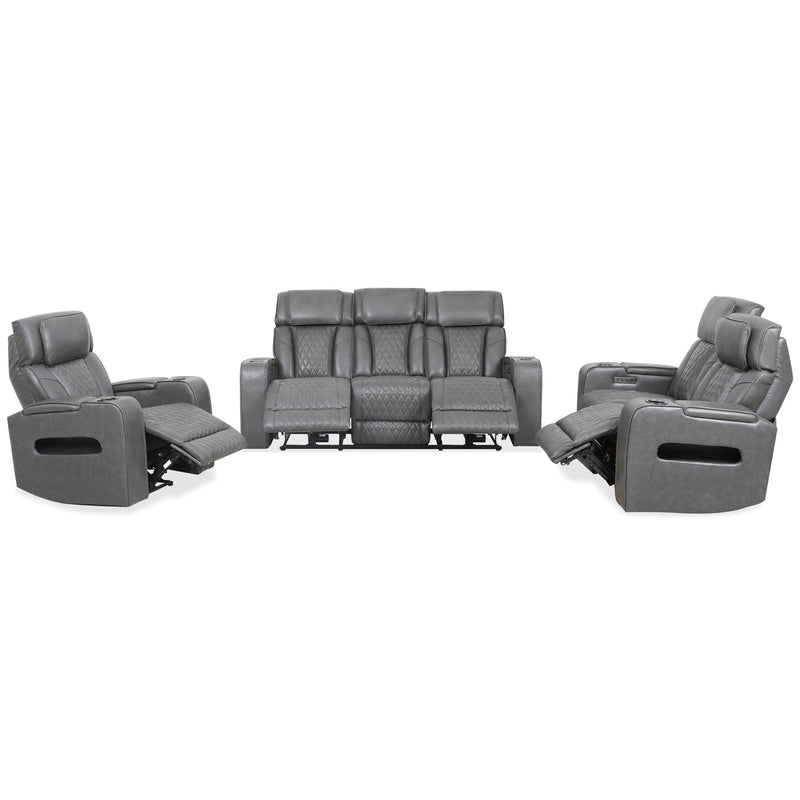 Levoluxe Sofa Set Charcoal Colton 3 Piece Power Reclining Sofa, Loveseat and Chair Set with Power Headrest, Cupholders and Storage in Leather Match