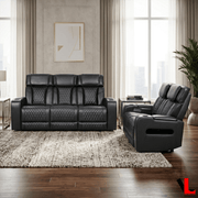 Levoluxe Sofa Set Colton 2 Piece Power Reclining Sofa and Loveseat Set with Power Headrest, Cupholders and Storage in Black Leather Match