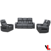 Levoluxe Sofa Set Colton 3 Piece Power Reclining Sofa, Loveseat and Chair Set with Power Headrest, Cupholders and Storage in Black Leather Match