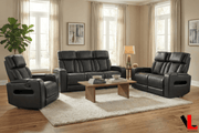 Levoluxe Sofa Set Colton 3 Piece Power Reclining Sofa, Loveseat and Chair Set with Power Headrest, Cupholders and Storage in Black Leather Match