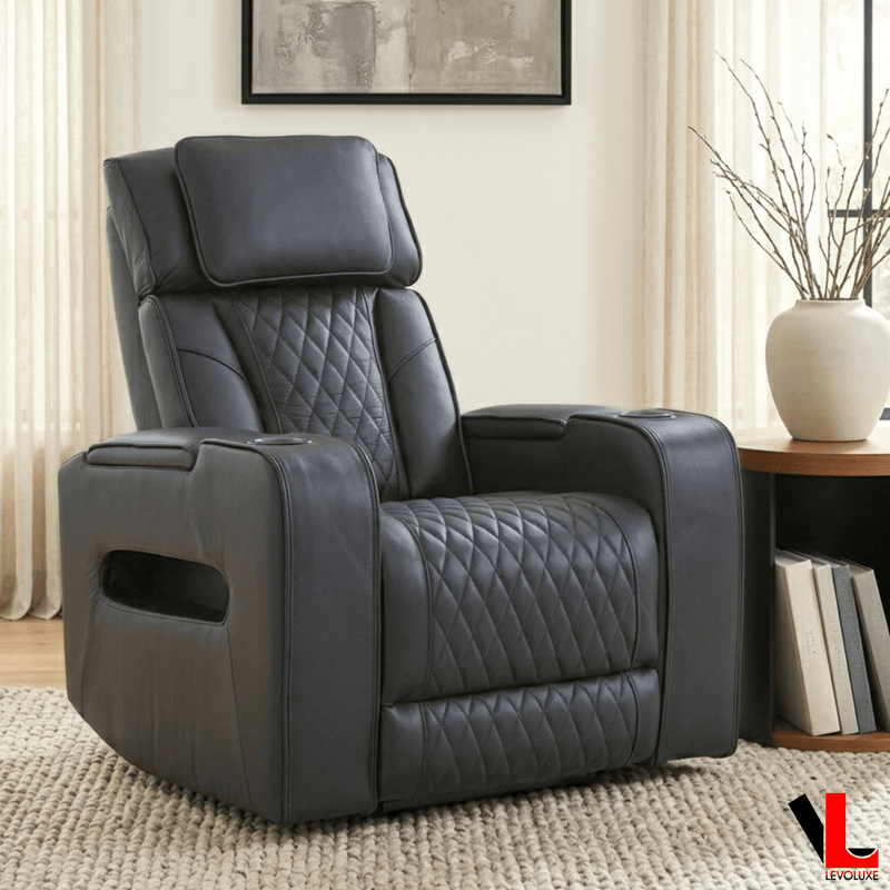 Levoluxe Sofa Set Colton 3 Piece Power Reclining Sofa, Loveseat and Chair Set with Power Headrest, Cupholders and Storage in Black Leather Match