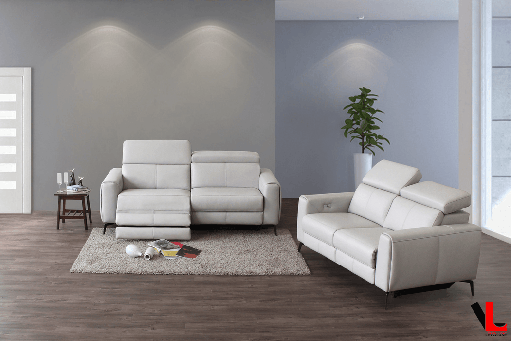Levoluxe Sofa Set Lennox 2 Piece Power Reclining Sofa and Loveseat Set with Adjustable Headrests in Light Grey Leather Match