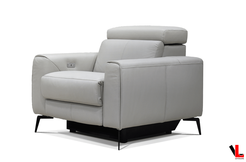 Levoluxe Sofa Set Lennox 3 Piece Power Reclining Sofa, Loveseat, and Chair Set with Adjustable Headrests in Light Grey Leather Match