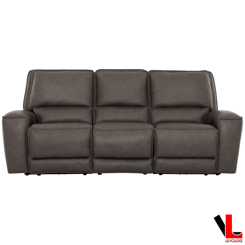 Levoluxe Sofa Set Odessa 2 Piece Power Reclining Sofa and Loveseat Set in Tex Grey Leather Match