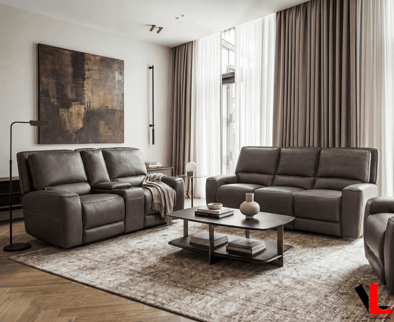 Levoluxe Sofa Set Odessa 2 Piece Power Reclining Sofa and Loveseat Set in Tex Grey Leather Match