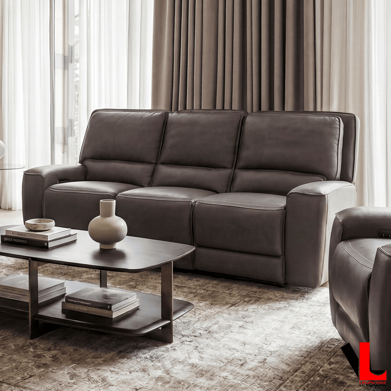Levoluxe Sofa Set Odessa 2 Piece Power Reclining Sofa and Loveseat Set in Tex Grey Leather Match