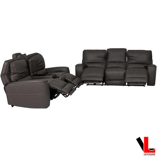 Levoluxe Sofa Set Odessa 2 Piece Power Reclining Sofa and Loveseat Set in Tex Grey Leather Match