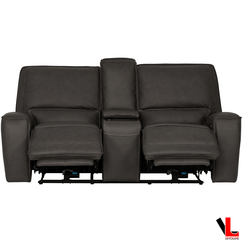 Levoluxe Sofa Set Odessa 2 Piece Power Reclining Sofa and Loveseat Set in Tex Grey Leather Match