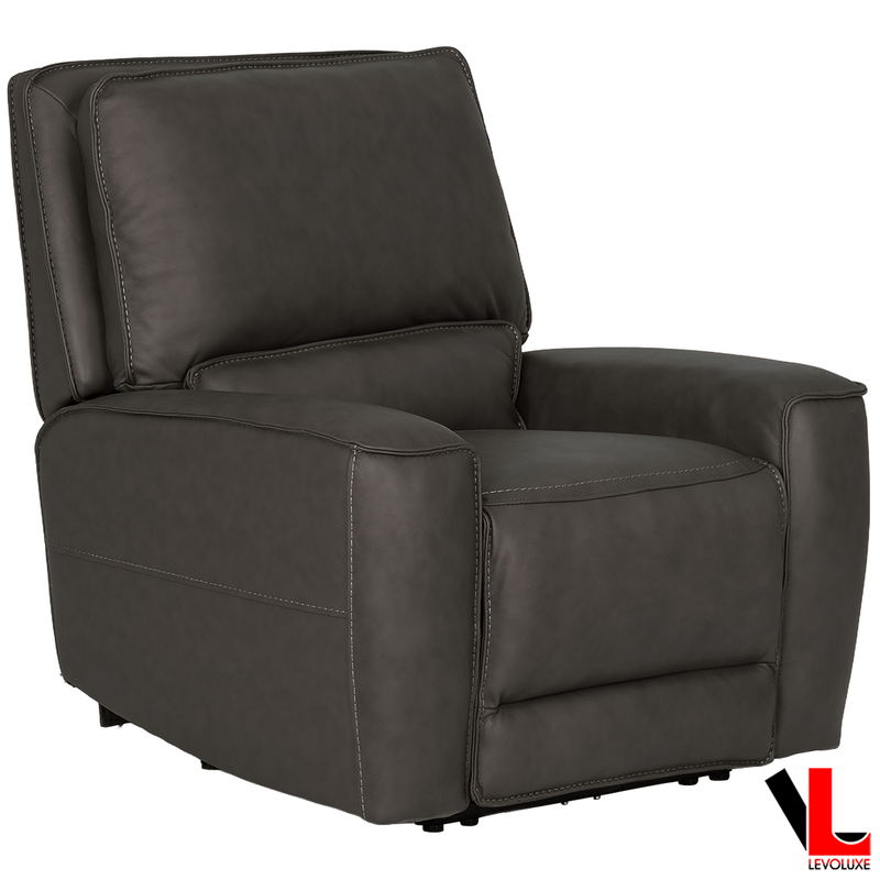 Levoluxe Sofa Set Odessa 3 Piece Power Reclining Sofa, Loveseat and Chair Set in Tex Grey Leather Match