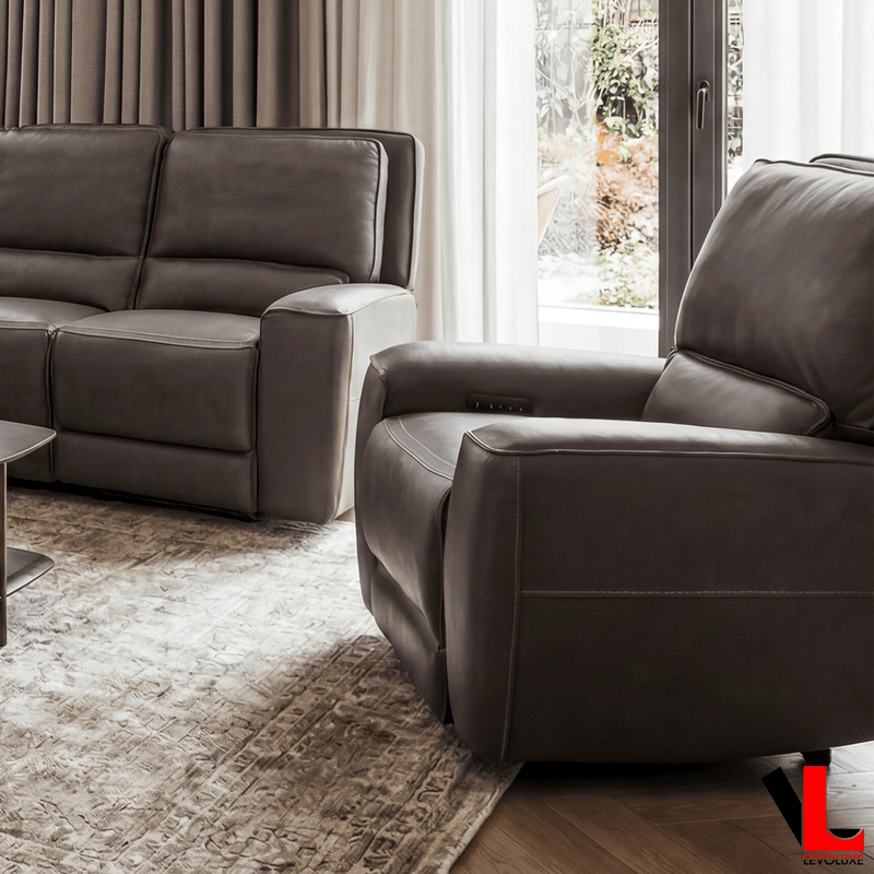 Levoluxe Sofa Set Odessa 3 Piece Power Reclining Sofa, Loveseat and Chair Set in Tex Grey Leather Match