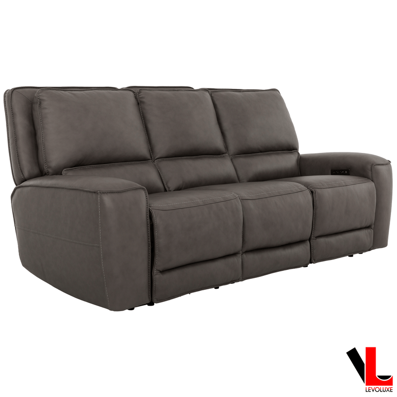 Levoluxe Sofa Set Odessa 3 Piece Power Reclining Sofa, Loveseat and Chair Set in Tex Grey Leather Match