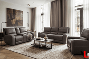 Levoluxe Sofa Set Odessa 3 Piece Power Reclining Sofa, Loveseat and Chair Set in Tex Grey Leather Match