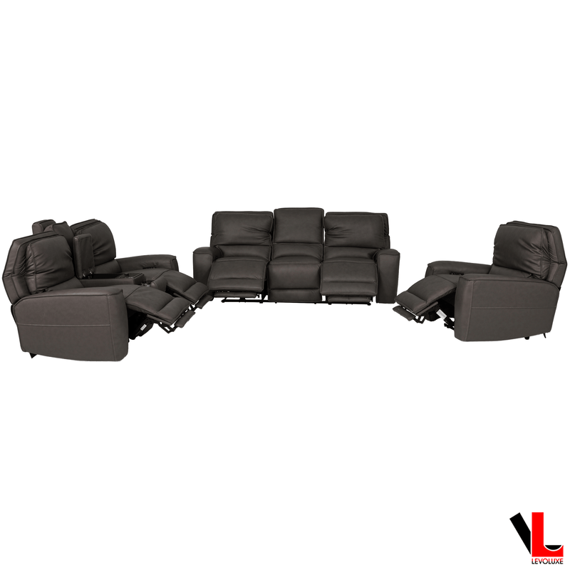 Levoluxe Sofa Set Odessa 3 Piece Power Reclining Sofa, Loveseat and Chair Set in Tex Grey Leather Match