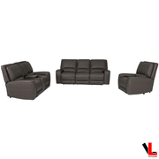 Levoluxe Sofa Set Odessa 3 Piece Power Reclining Sofa, Loveseat and Chair Set in Tex Grey Leather Match