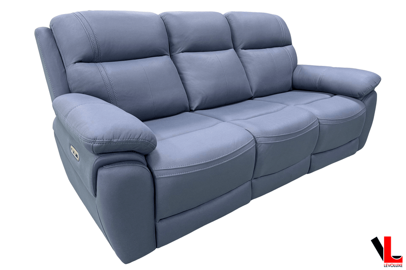 Levoluxe Sofa Set Regent 2 Piece Power Reclining Sofa and Loveseat with Power Headrests in Jaxxon Blue