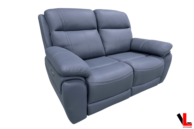 Levoluxe Sofa Set Regent 2 Piece Power Reclining Sofa and Loveseat with Power Headrests in Jaxxon Blue