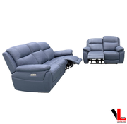 Levoluxe Sofa Set Regent 2 Piece Power Reclining Sofa and Loveseat with Power Headrests in Jaxxon Blue