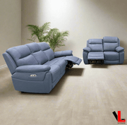 Levoluxe Sofa Set Regent 2 Piece Power Reclining Sofa and Loveseat with Power Headrests in Jaxxon Blue