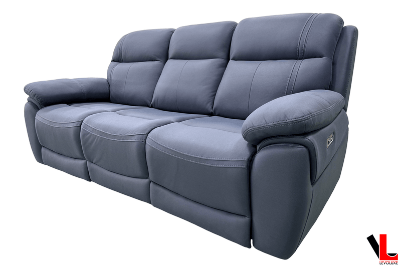 Levoluxe Sofa Set Regent 3 Piece Power Reclining Sofa, Loveseat and Chair with Power Headrests in Jaxxon Blue