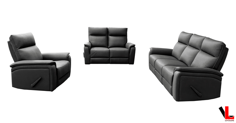 Levoluxe Sofa Set Sereno 3 Piece Reclining Sofa, Loveseat and Rocker Chair in Jaxxon Smoke