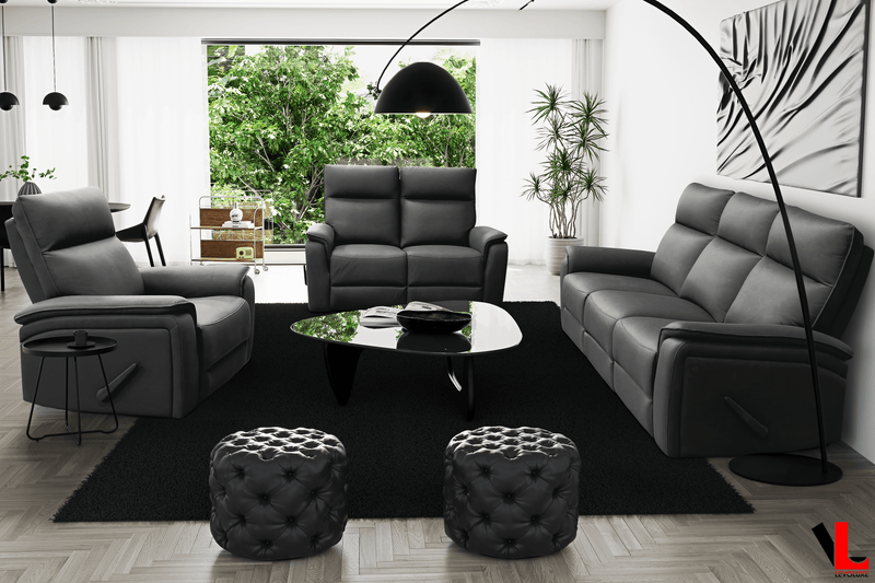 Levoluxe Sofa Set Sereno 3 Piece Reclining Sofa, Loveseat and Rocker Chair in Jaxxon Smoke